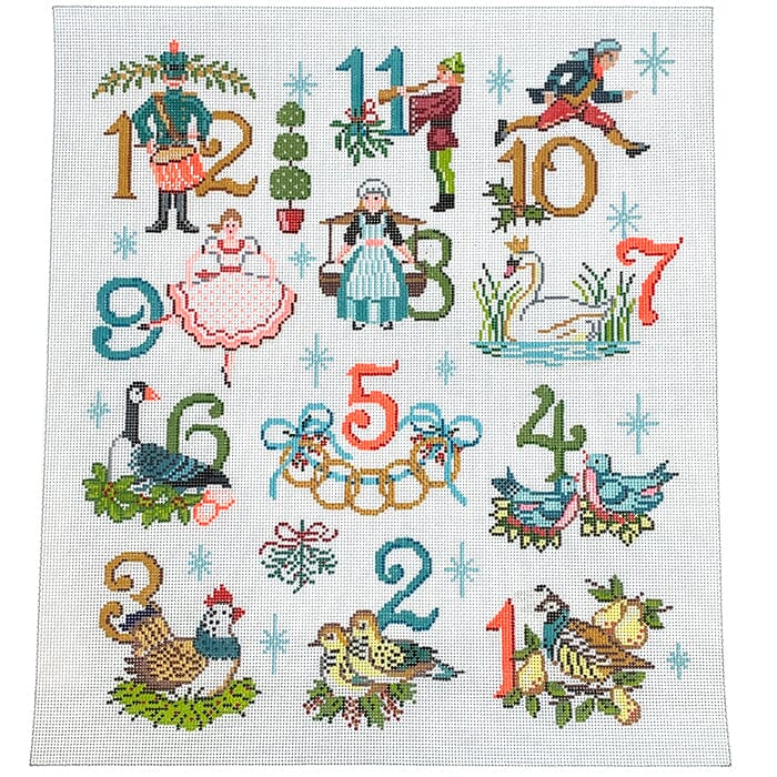 12 Days of Christmas on White Painted Canvas Alice Peterson Company - 1