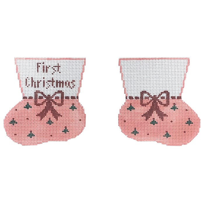 1st Xmas Girl Baby Booties Painted Canvas Kathy Schenkel Designs - 1