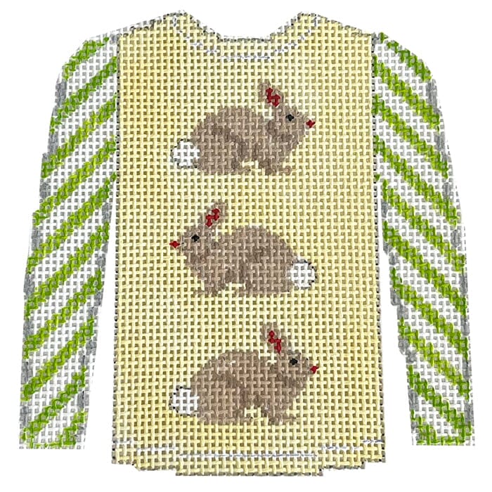 3 Brown Bunnies on Pale Yellow Sweater Painted Canvas Kristine Kingston - 1