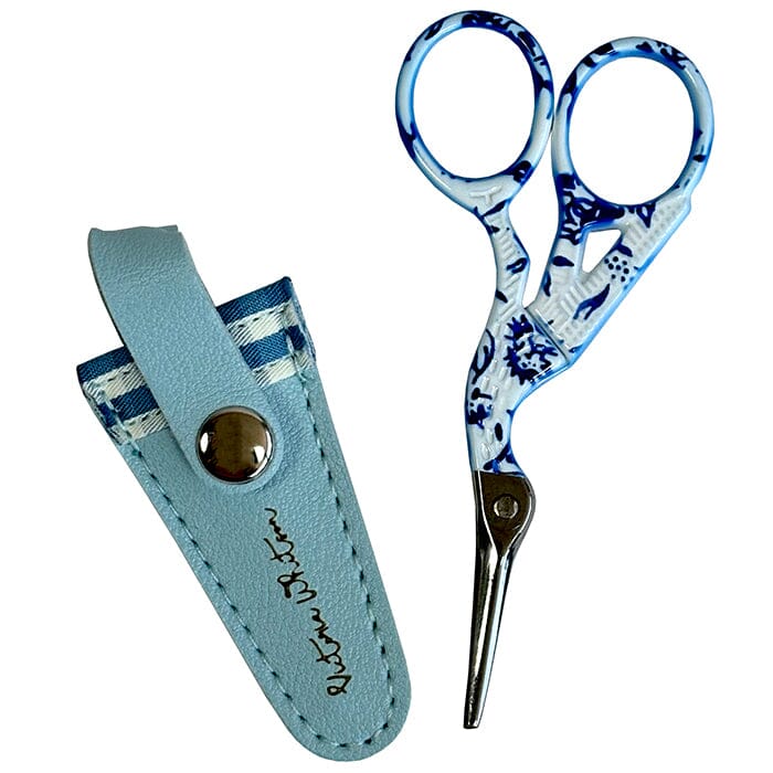 3.5" Toile Scissors with Blue Gingham Sheath Accessories Victoria Whitson Needlepoint