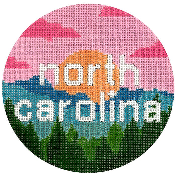 50 States Round North Carolina NC Painted Canvas Lucky Lotus Needlepoint - 1