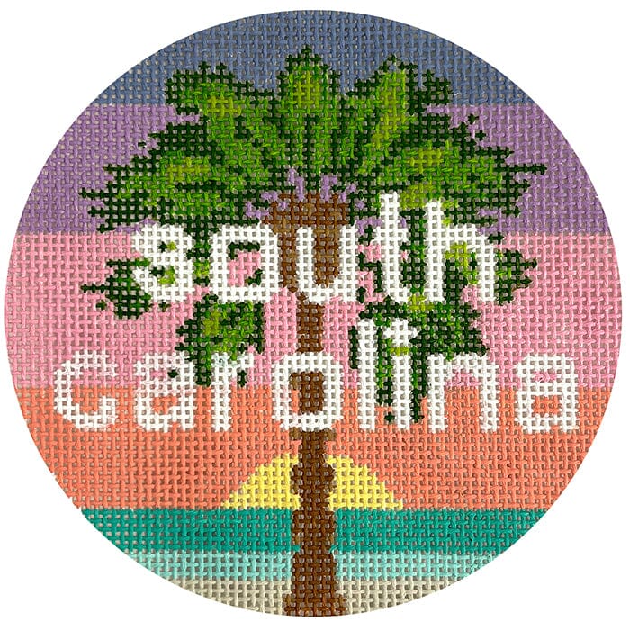 50 States Round South Carolina SC Painted Canvas Lucky Lotus Needlepoint - 1