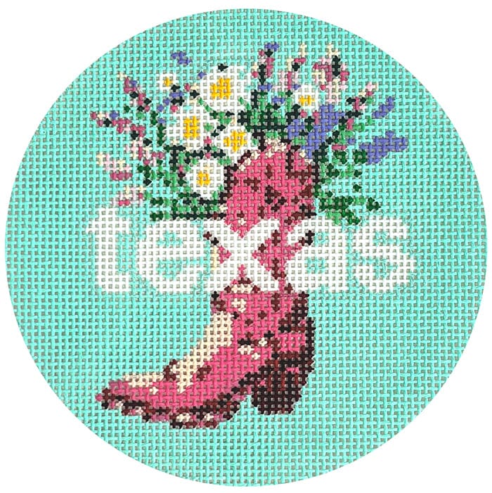 50 States Round Texas TX Painted Canvas Lucky Lotus Needlepoint - 1