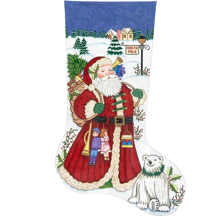 7278 North Pole Santa Stocking on 18 Painted Canvas Alexa Needlepoint Designs - 1