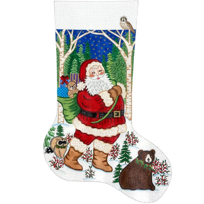 7287 Woodland Santa Stocking on 13 Painted Canvas Alexa Needlepoint Designs - 1