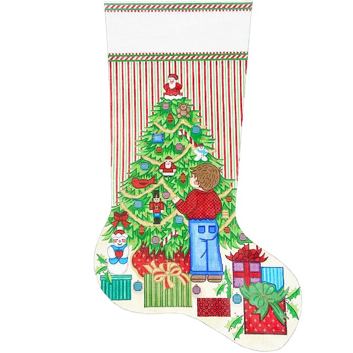 7320 Boys Christmas Tree Stocking on 18 Painted Canvas Alexa Needlepoint Designs - 1