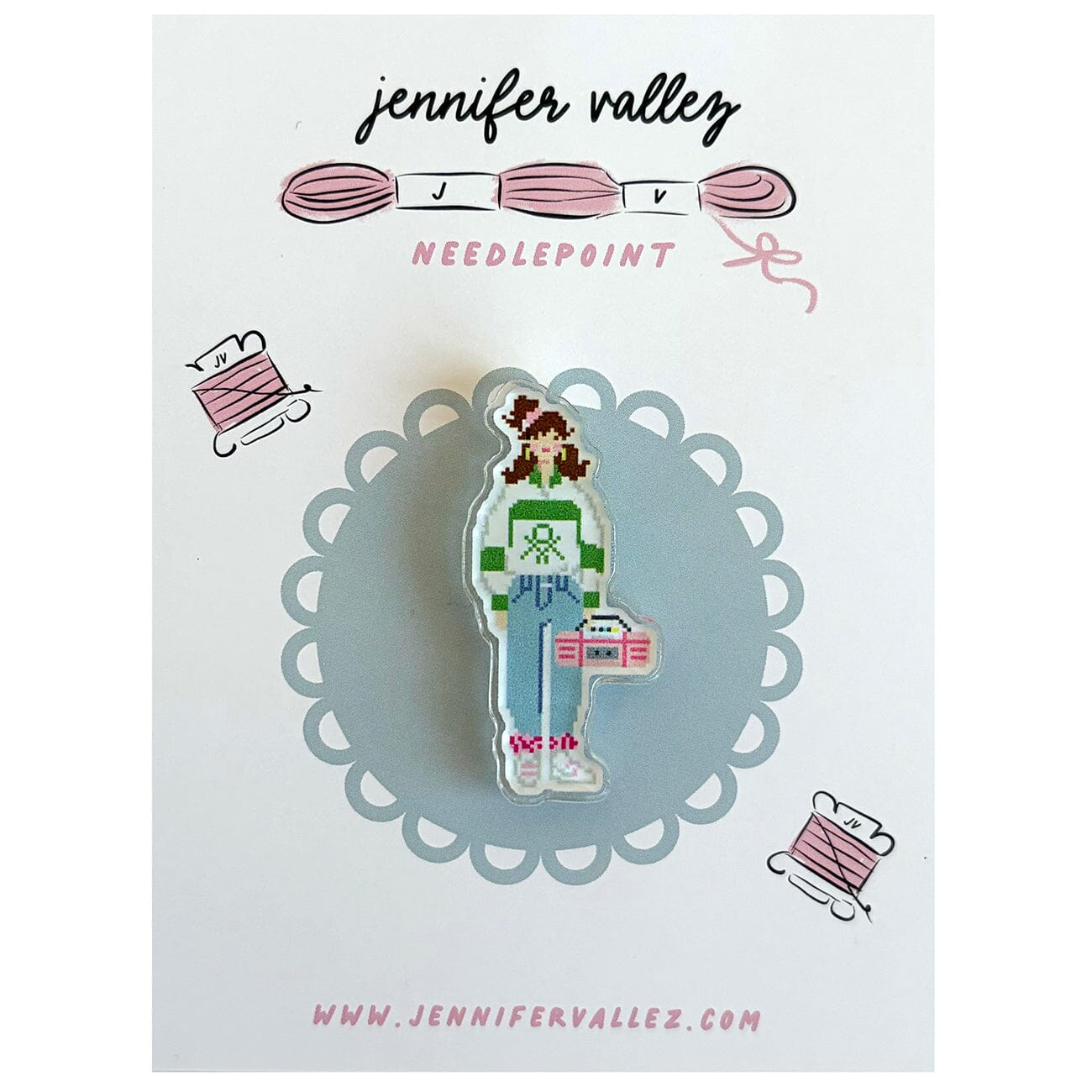 80's Girl Acrylic Needle Minder Accessories Jennifer Vallez Needlepoint - 1