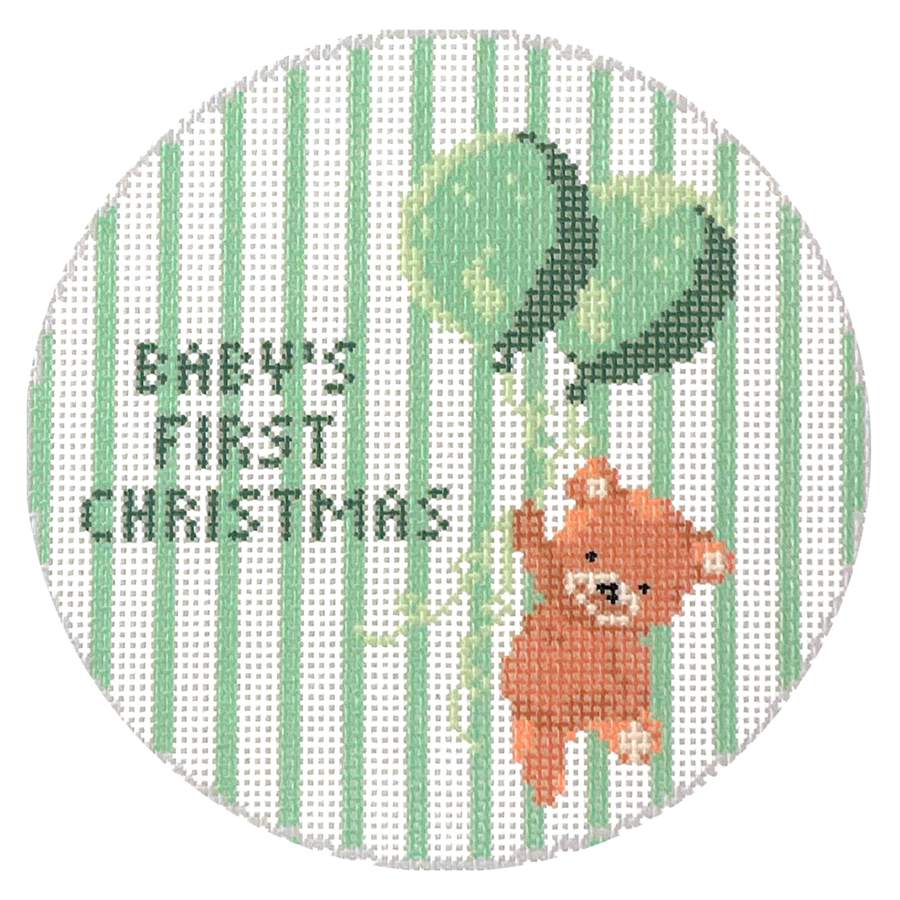 Baby's First Christmas Round, Bear & Balloons Green - 1