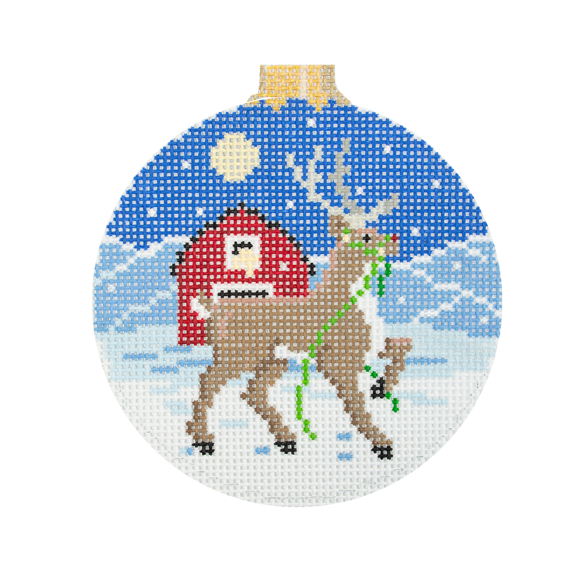 Reindeer and Barn, 4.5" Round on 13 - 1