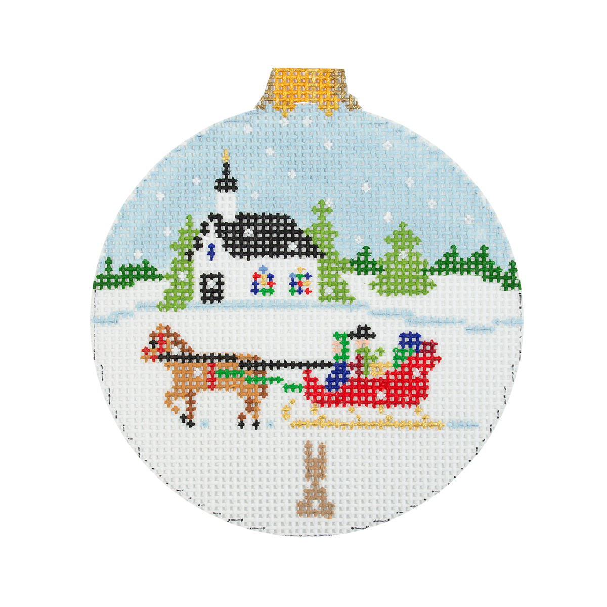 Sleigh Ride with Church, 4.5" Round on 13 - 1