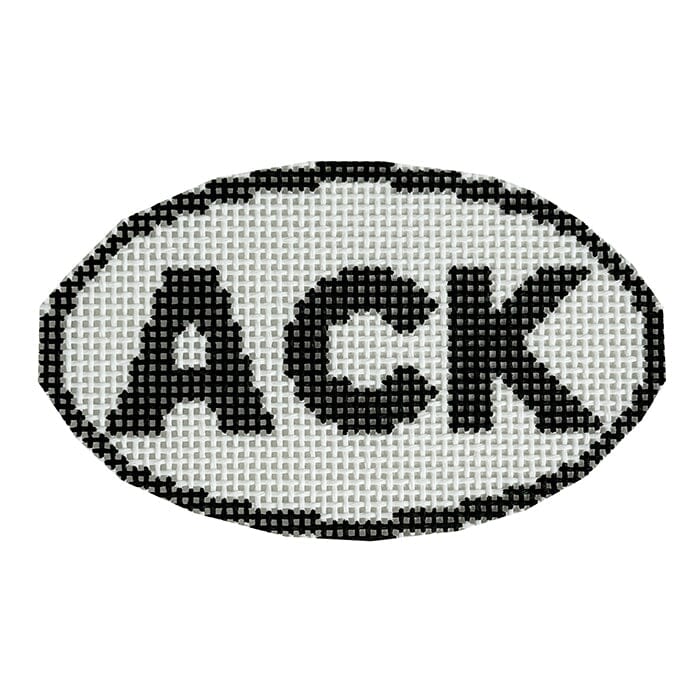 ACK (Nantucket, MA) Oval Ornament Painted Canvas Silver Needle - 1