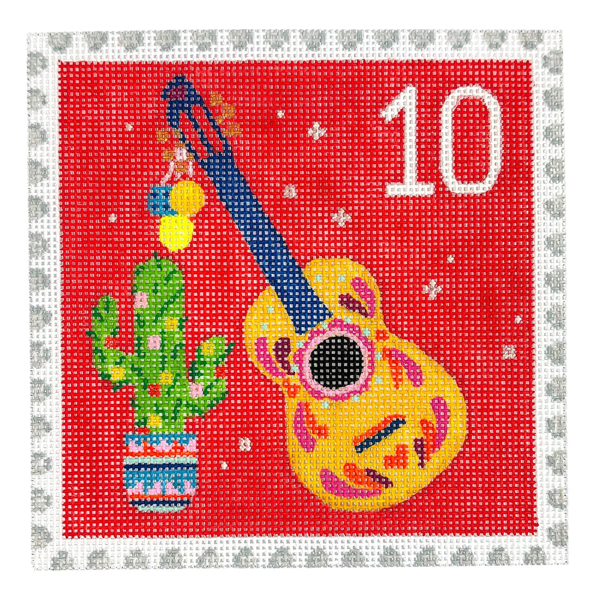 Advent Stamp #10 Cactus & Guitar Painted Canvas Kate Dickerson Needlepoint Collections - 1