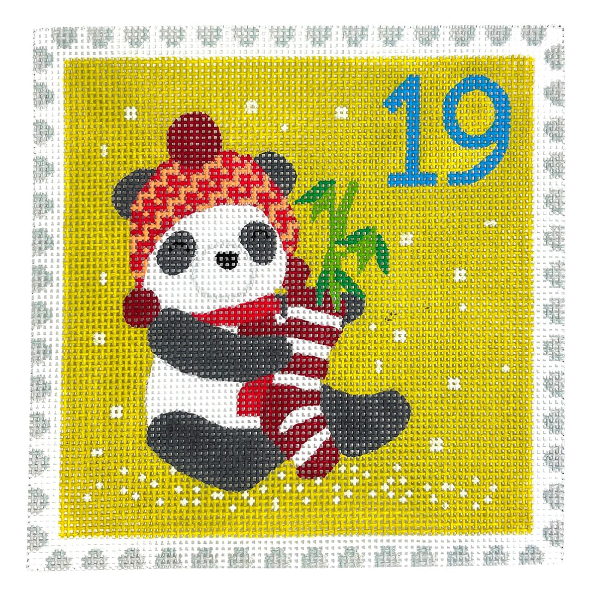 Advent Stamp #19 Panda w/ Stocking Painted Canvas Kate Dickerson Needlepoint Collections - 1