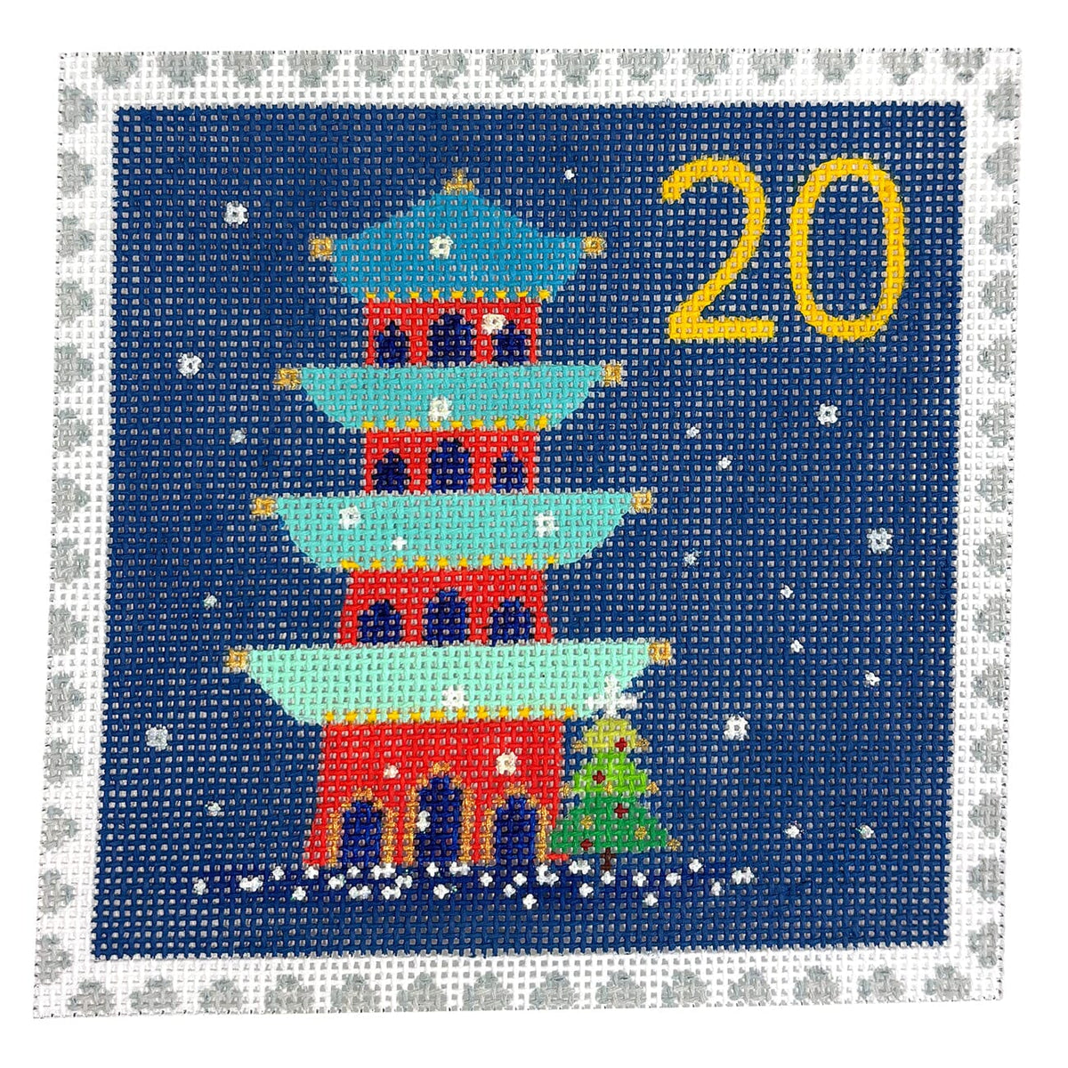 Advent Stamp #20 Pagoda Painted Canvas Kate Dickerson Needlepoint Collections - 1