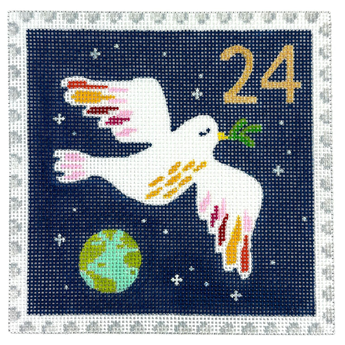 Advent Stamp #24 Peace on Earth Dove Painted Canvas Kate Dickerson Needlepoint Collections - 1