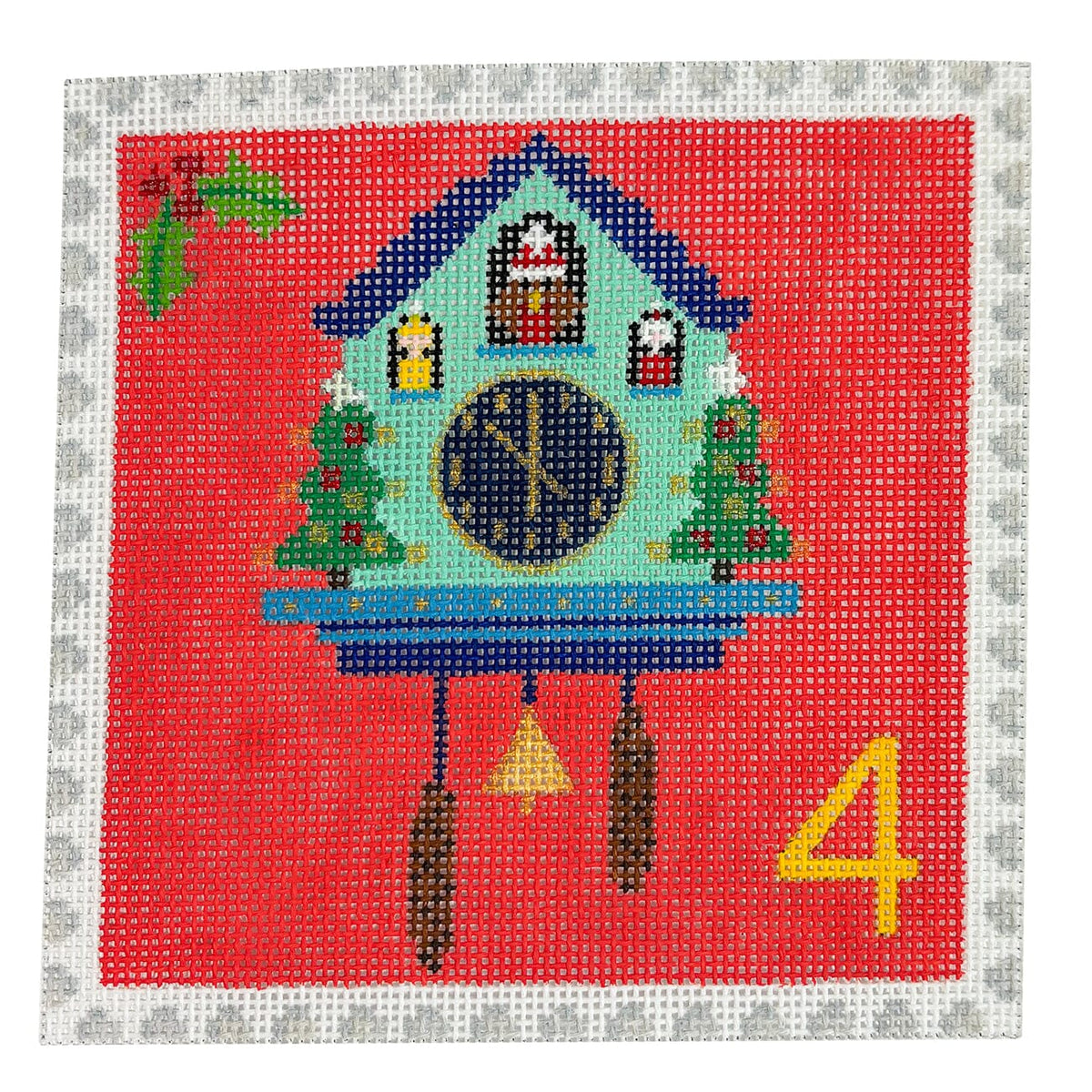Advent Stamp #4 Cuckoo Clock Painted Canvas Kate Dickerson Needlepoint Collections - 1