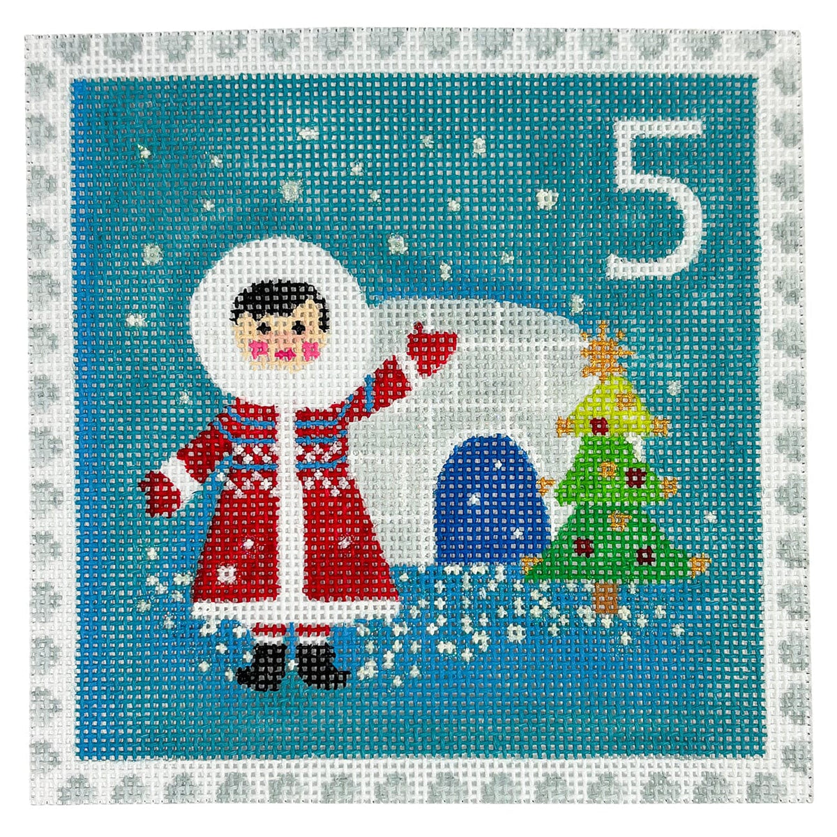 Advent Stamp #5 Eskimo w/ Igloo Painted Canvas Kate Dickerson Needlepoint Collections - 1