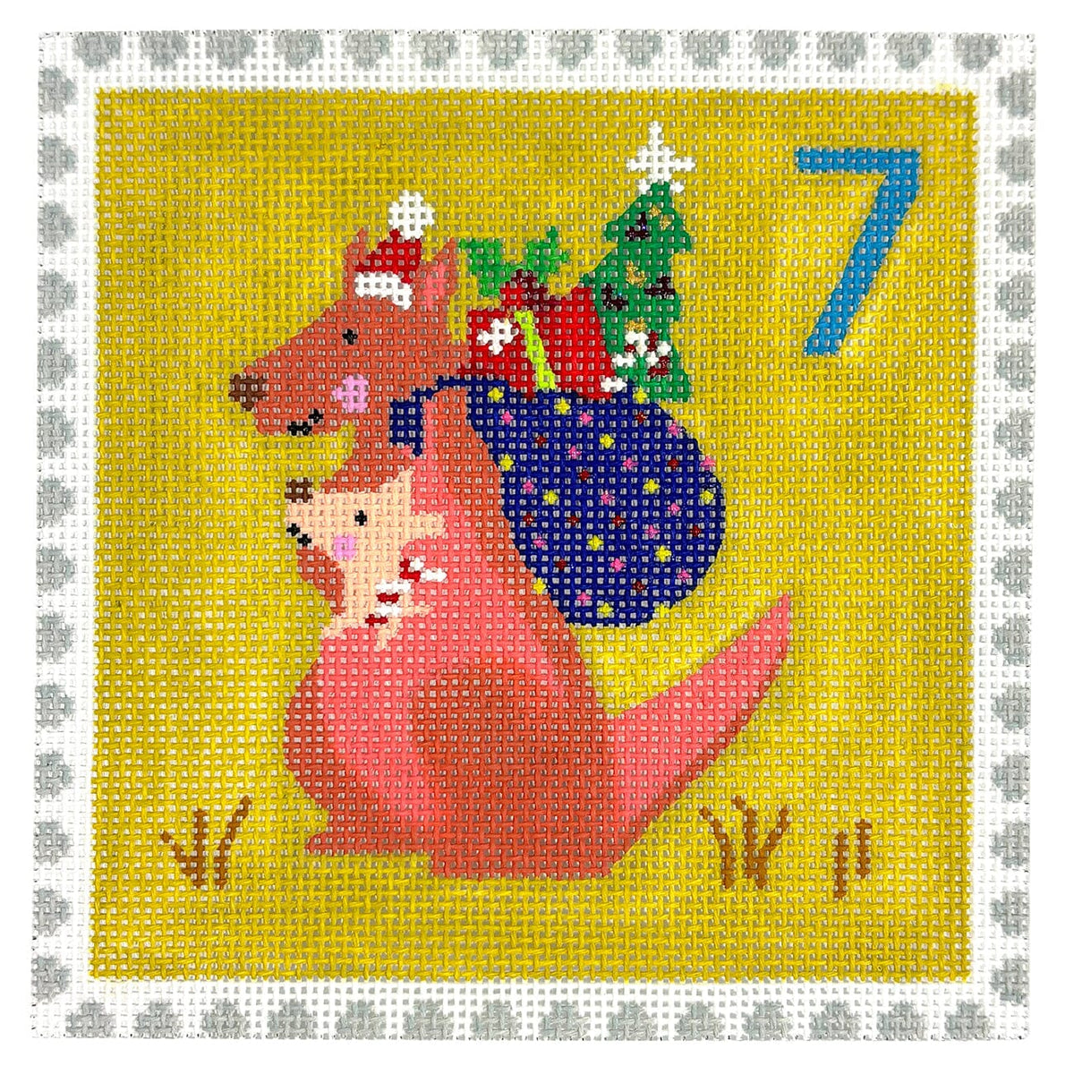 Advent Stamp #7 Kangaroo w/ Baby & Toy Sack Painted Canvas Kate Dickerson Needlepoint Collections - 1
