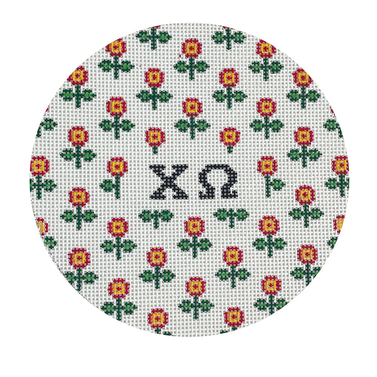 Allover Floral Round Chi Omega Painted Canvas Kangaroo Paw Designs - 1