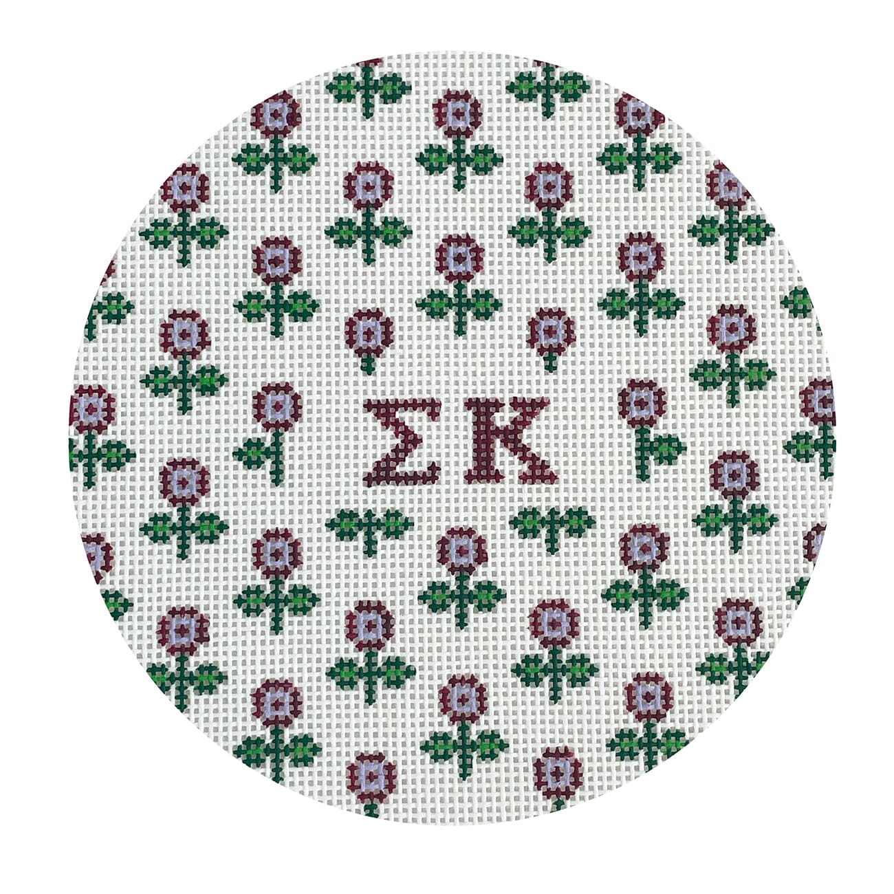 Allover Floral Round Sigma Kappa Painted Canvas Kangaroo Paw Designs - 1