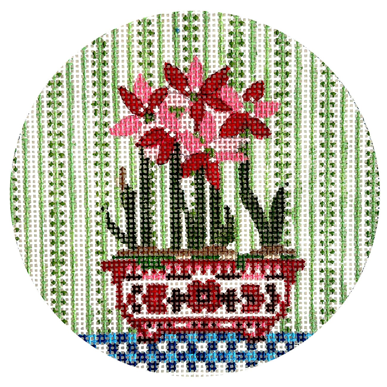 Amaryllis Jardiniere Round Painted Canvas The Plum Stitchery - 1