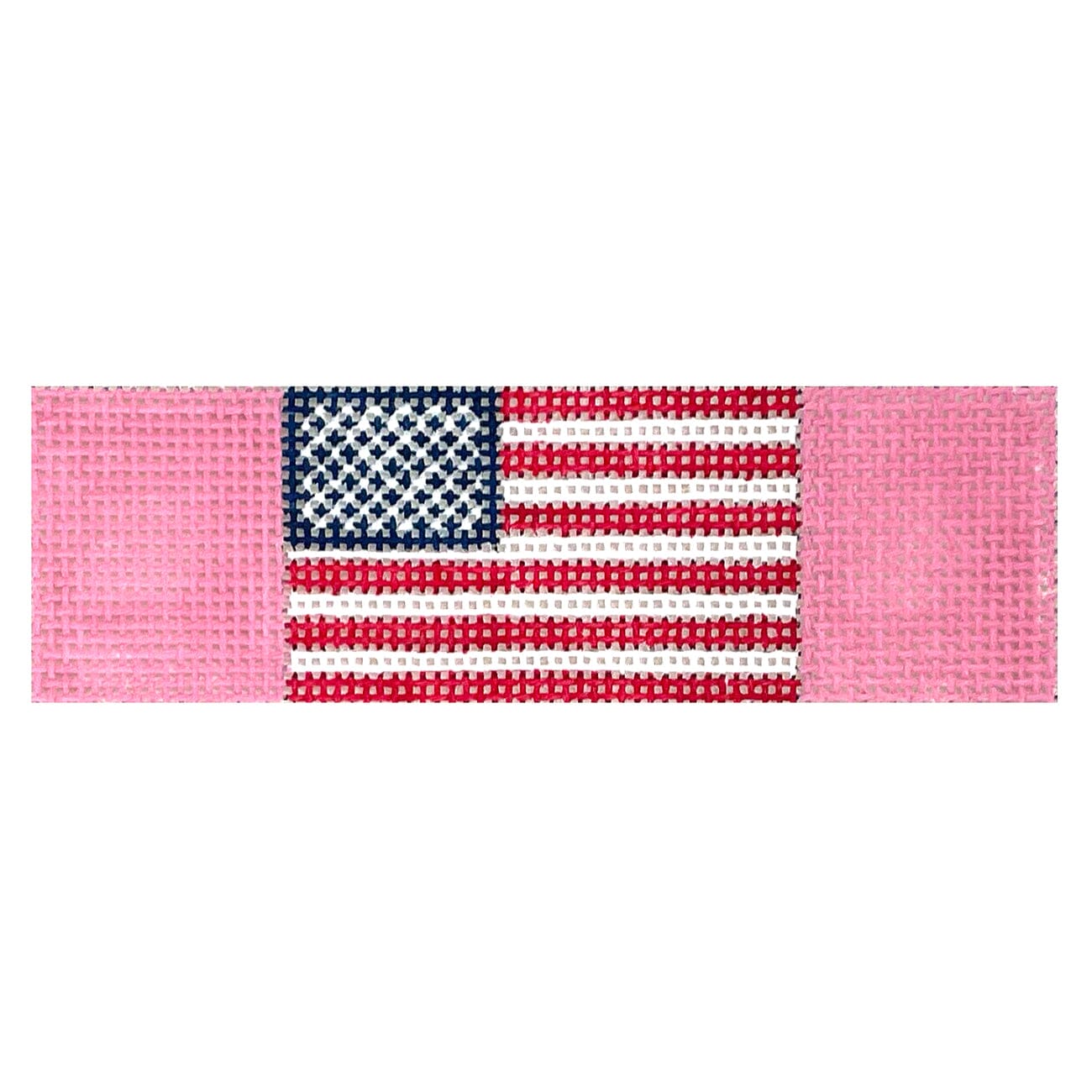 American Flag Keychain Pink Painted Canvas Elm Tree Needlepoint - 1