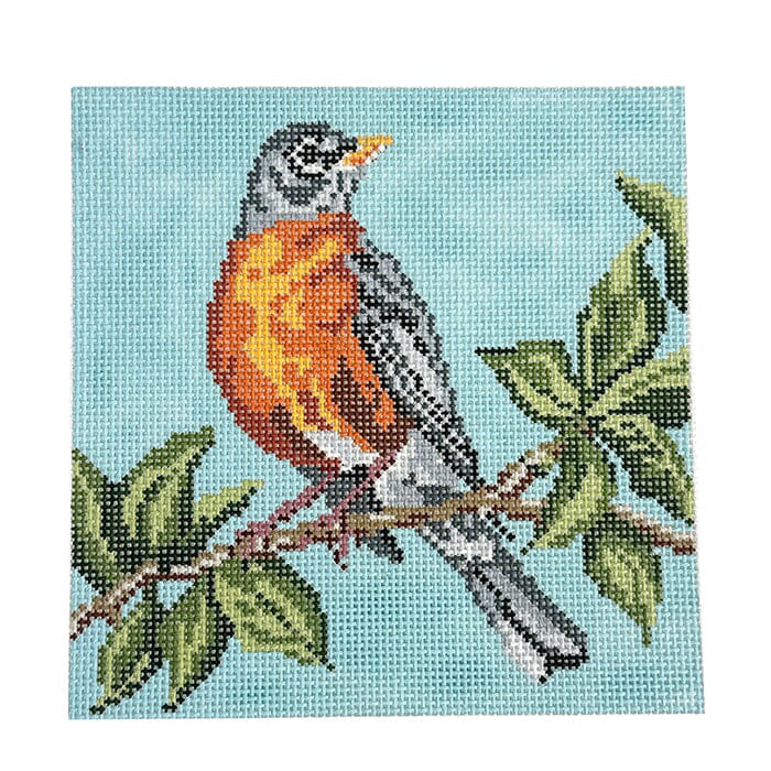 American Robin Square on 13 Painted Canvas Needle Crossings - 1