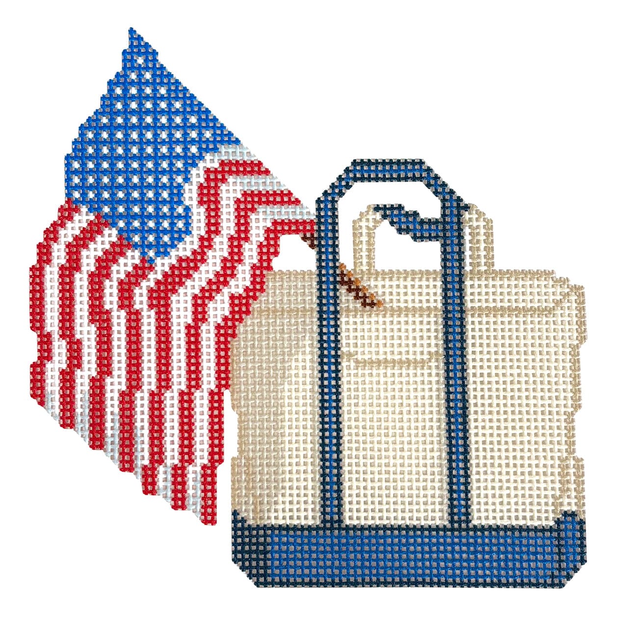 Americana Tote Ornament Painted Canvas Wheelhaus Needlepoint - 1