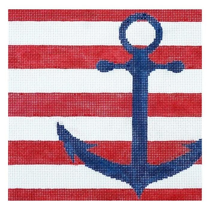 Anchor Stencil/Red Square Insert Printed Canvas Two Sisters Needlepoint