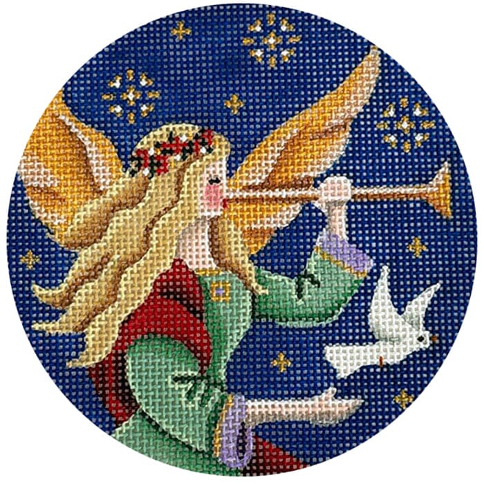 Angel Dove Round Painted Canvas Rebecca Wood Designs - 1