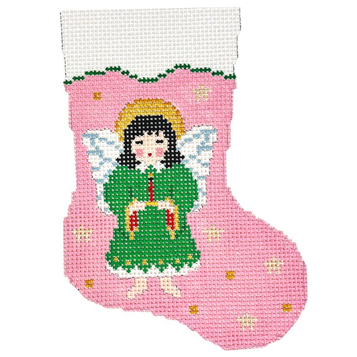 Angel on Pink Mini Stocking Painted Canvas Susan Roberts Needlepoint Designs Inc. - 1