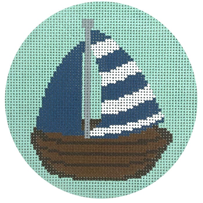 Antique Little Boat Round Painted Canvas Atlantic Blue Canvas - 1