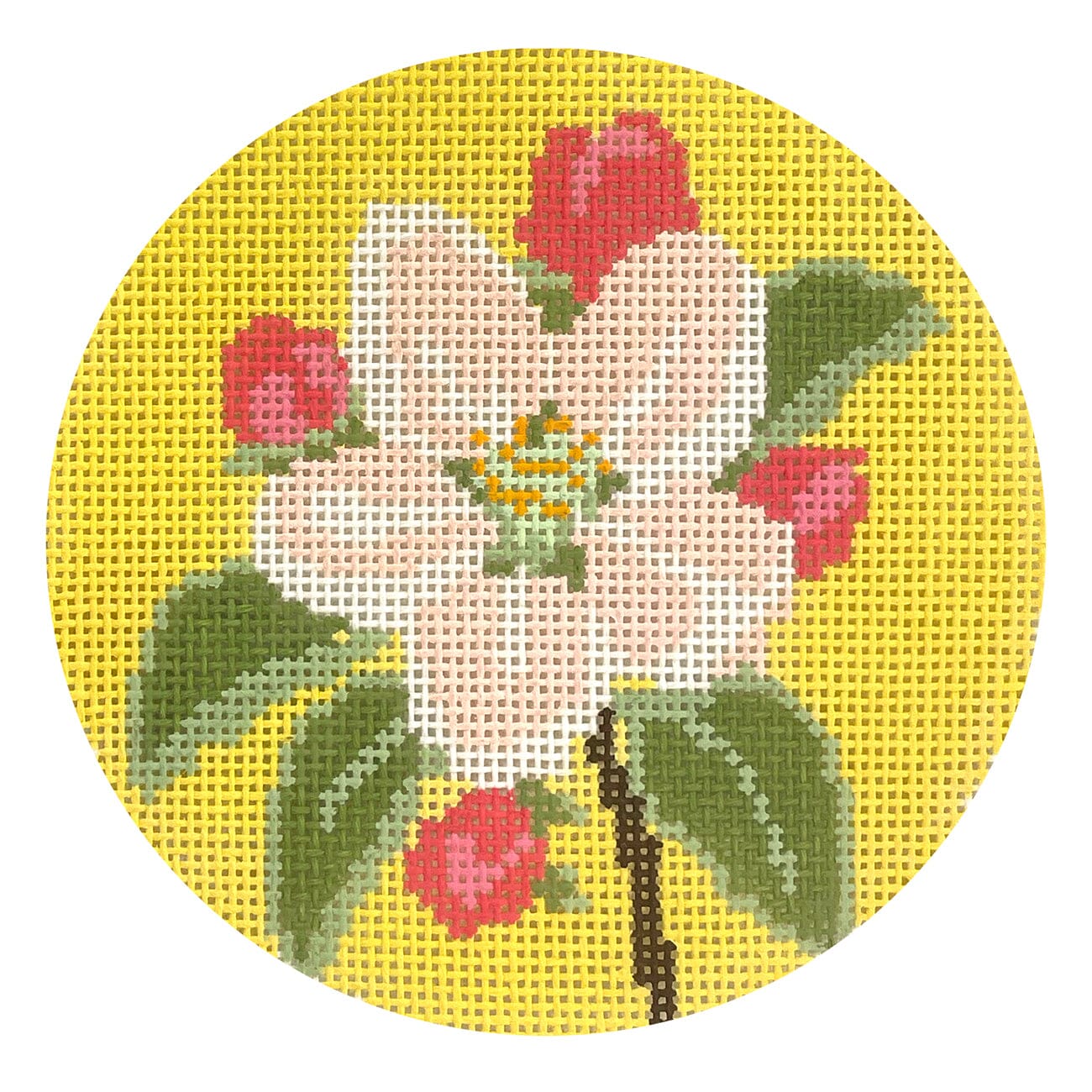 Apple Blossom Flowers of America Round (AR, MI) Painted Canvas Lucky Lotus Needlepoint - 1