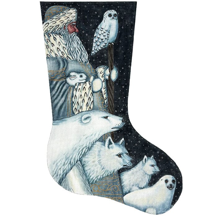 Arctic Santa Stocking on 18 TTR Painted Canvas Victoria Whitson Needlepoint - 1