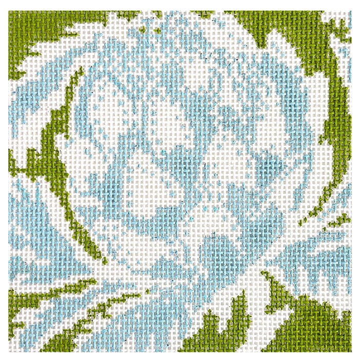 Artichoke Green Blue 4x4 Painted Canvas Blue Waters Needlepoint