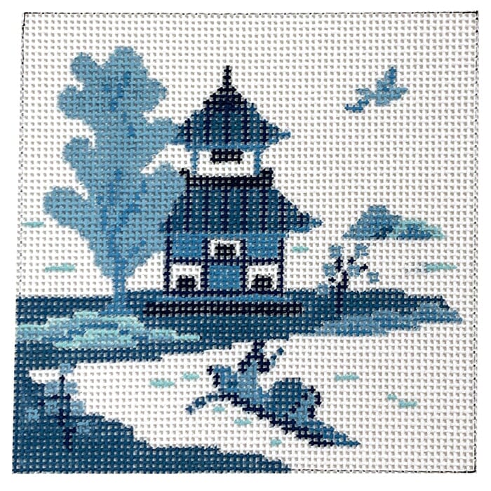 Asian Islands Square - Boat/Blue Painted Canvas Susan Roberts Needlepoint Designs Inc.