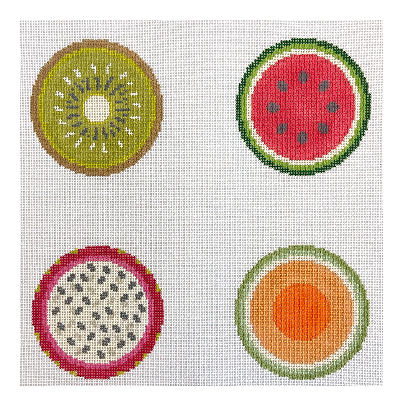 Assorted Fruits Coasters Set Painted Canvas Lucky Lotus Needlepoint - 1