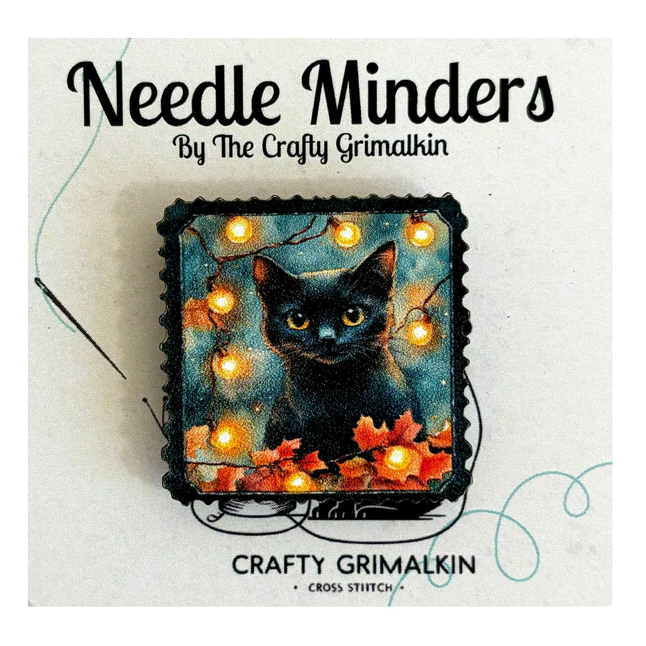 Autumn Cat Stamp Wooden Needle Minder Accessories The Crafty Grimalkin - 1