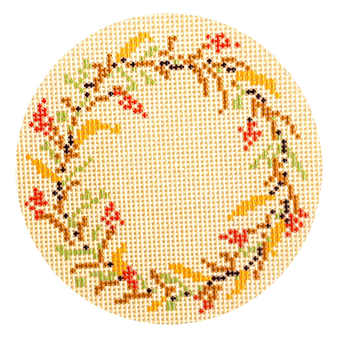 Autumn Round Wreath Painted Canvas Goodpoint Needlepoint - 1