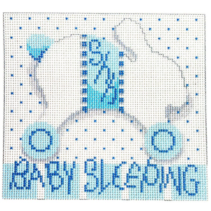 Baby Sleeping Bunny/Wheels Blue Printed Canvas Two Sisters Needlepoint