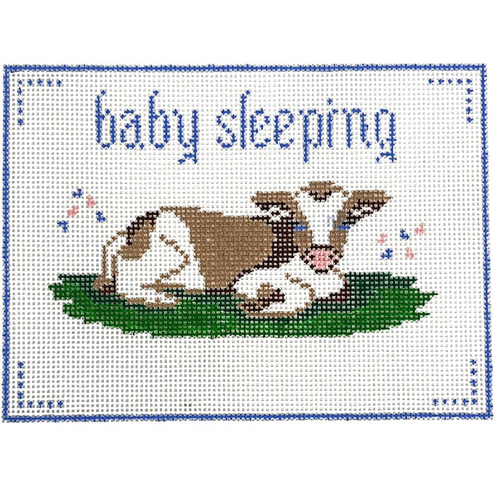 Baby Sleeping Cow Painted Canvas Anne Fisher Needlepoint LLC - 1