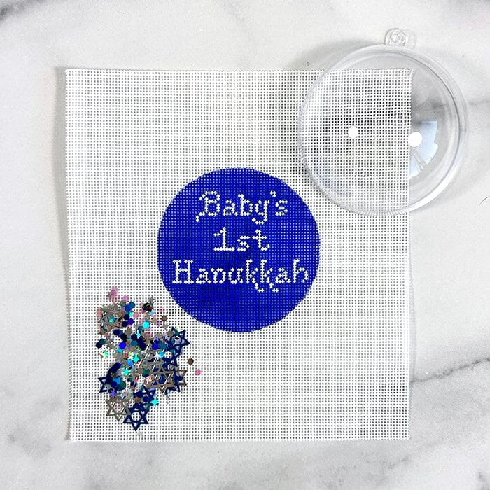 Baby's 1st Hanukkah Ornament with Clear Dome & Confetti Painted Canvas Kate Dickerson Needlepoint Collections 