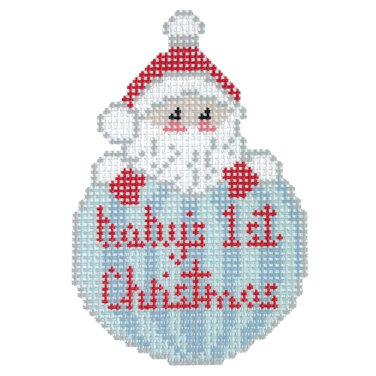 Baby's First Christmas Santa Ornament Blue Painted Canvas KCN Designers - 1
