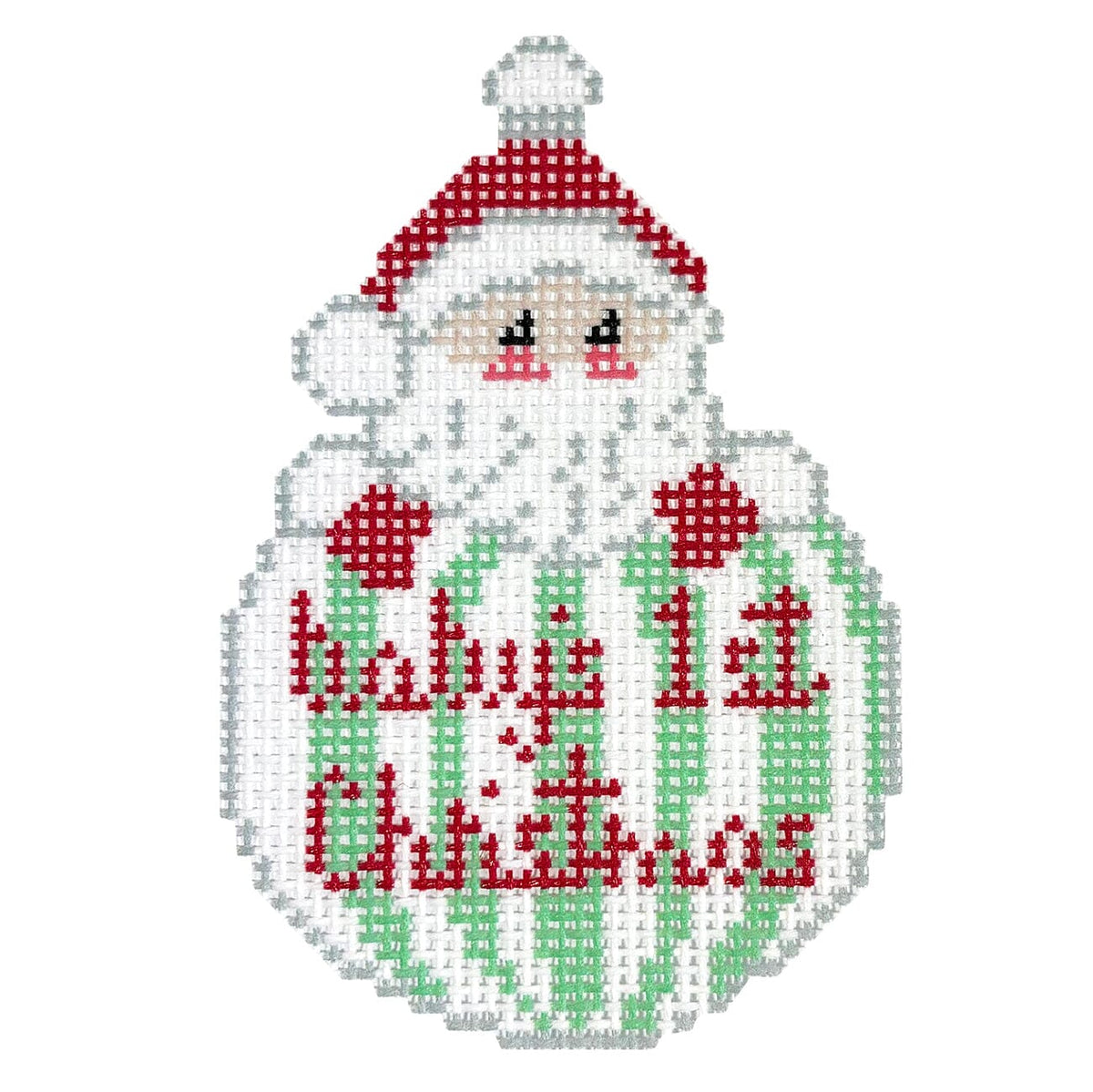 Baby's First Christmas Santa Ornament Green Painted Canvas KCN Designers - 1