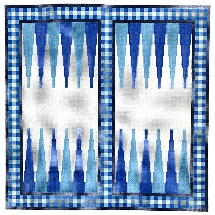Backgammon-Blue Painted Canvas SilverStitch Needlepoint
