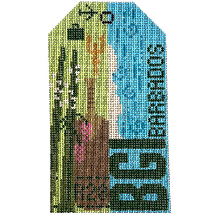 Barbados BGI Retro Travel Tag Painted Canvas Hedgehog Needlepoint - 1