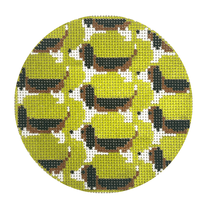 Basset Hound Repeat Round Painted Canvas Mopsey Designs - 1