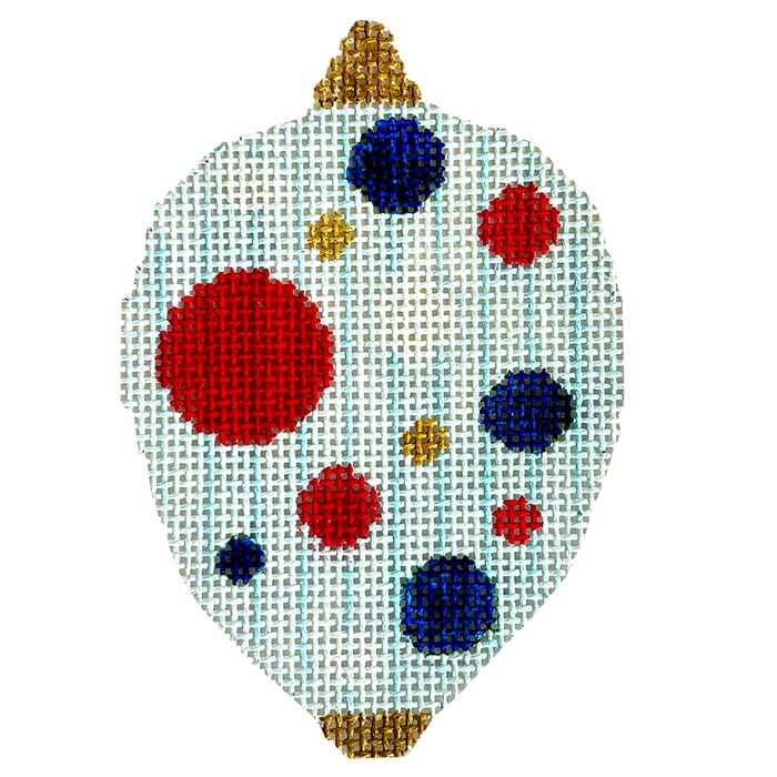 Bauble with Top and Bottom Gold Dots on Blue Stripes Painted Canvas Chris Lewis Distributing - 1