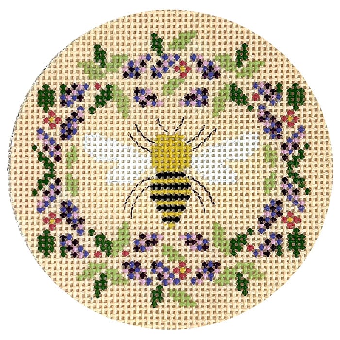 Bee Floral Round Beige Painted Canvas Funda Scully - 1