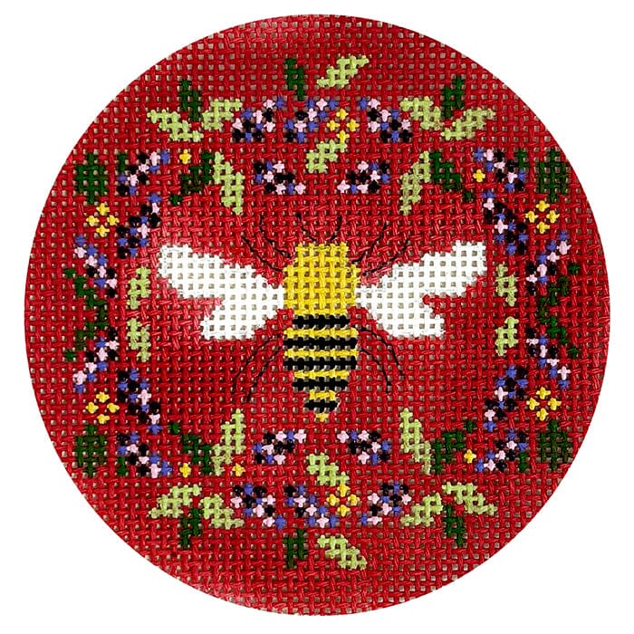 Bee Floral Round Mauve Painted Canvas Funda Scully